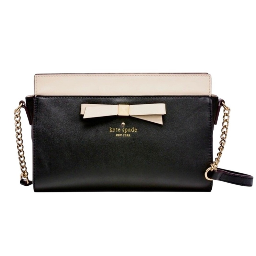 Kate Spade Montford Park Angelica Black Cream Bow Chain Crossbody Bag